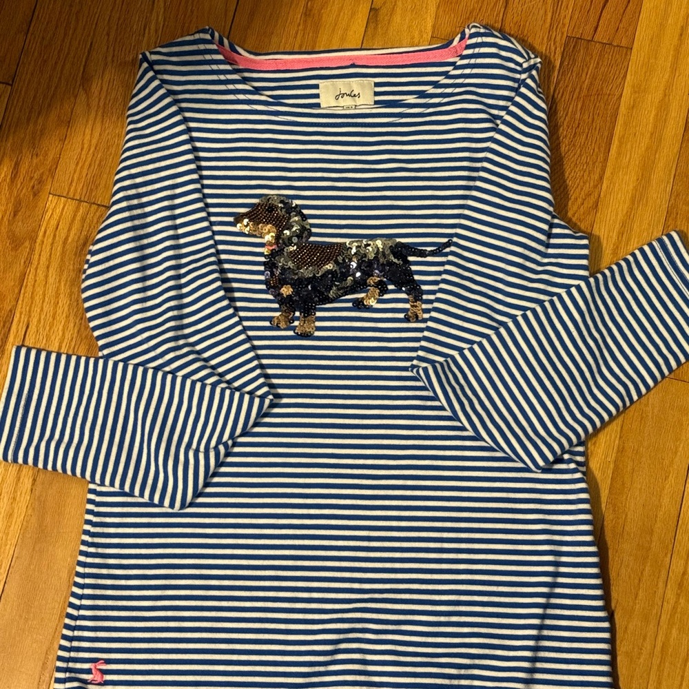 Joules Blue and White Striped Long Sleeve Tee